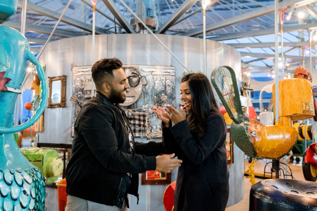 canadian surprise proposal engagement photos at toronto carousel