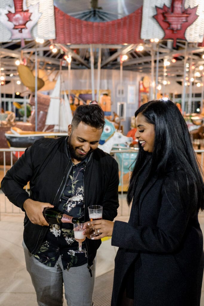 canadian surprise proposal engagement photos at toronto carousel