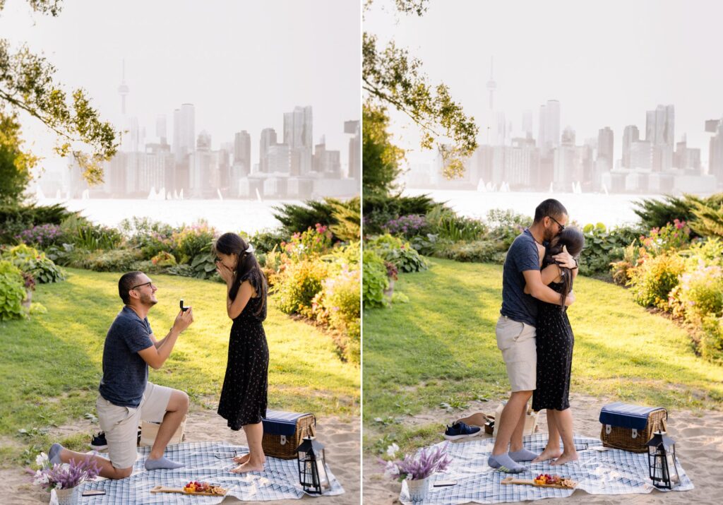 Toronto Island Surprise Engagement Proposal Picnic Photoshoot Session