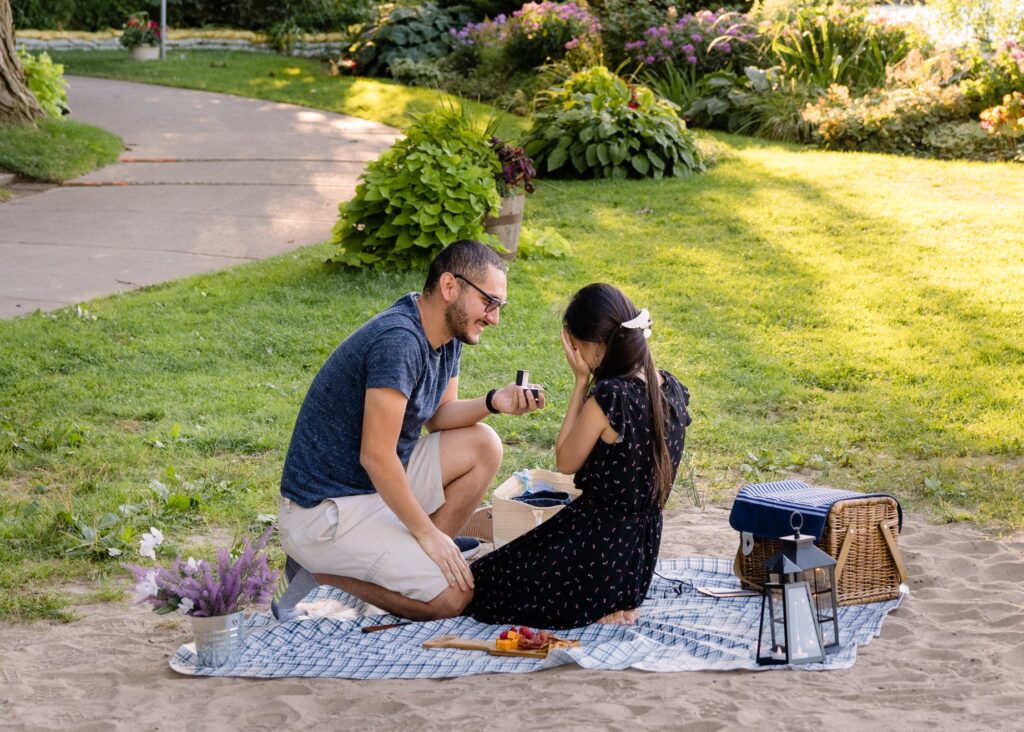 Toronto Island Surprise Engagement Proposal Picnic Photoshoot Session