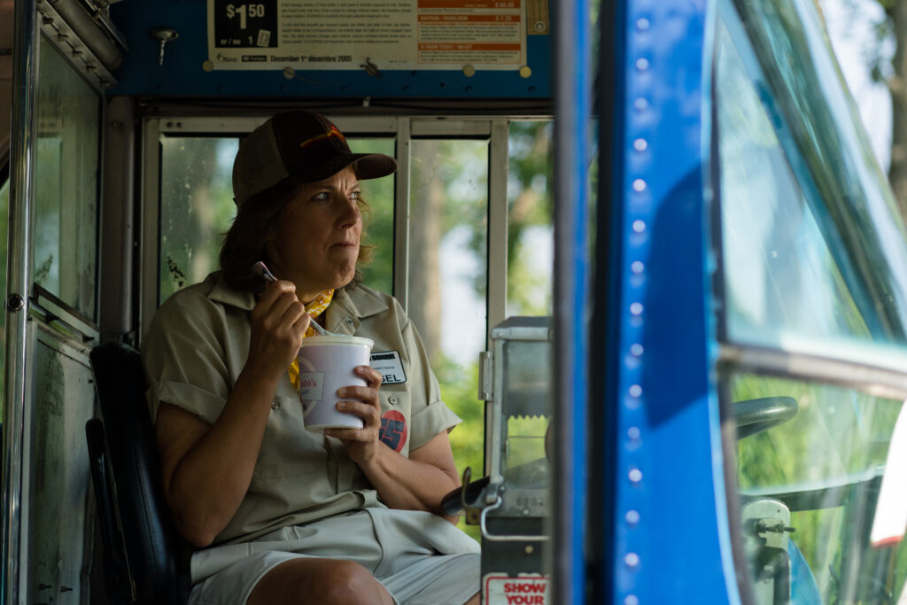 Carolyn Taylor eat yogurt in bus in kids CBC series Detention Adventure 3