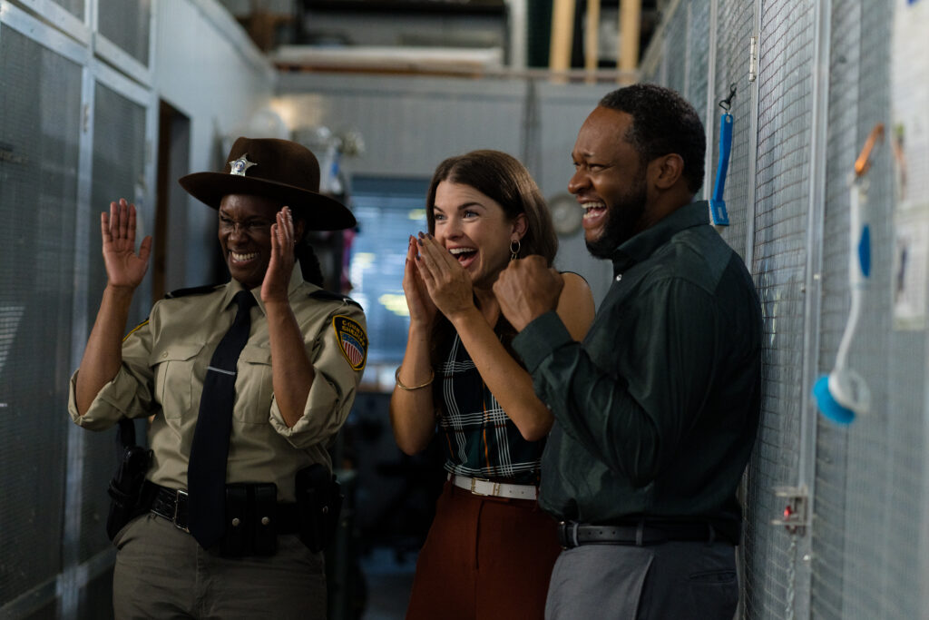 Karen Glave, Madeline Leon and Bobby Daniels in Love in Wolf Creek, a Hallmark movie