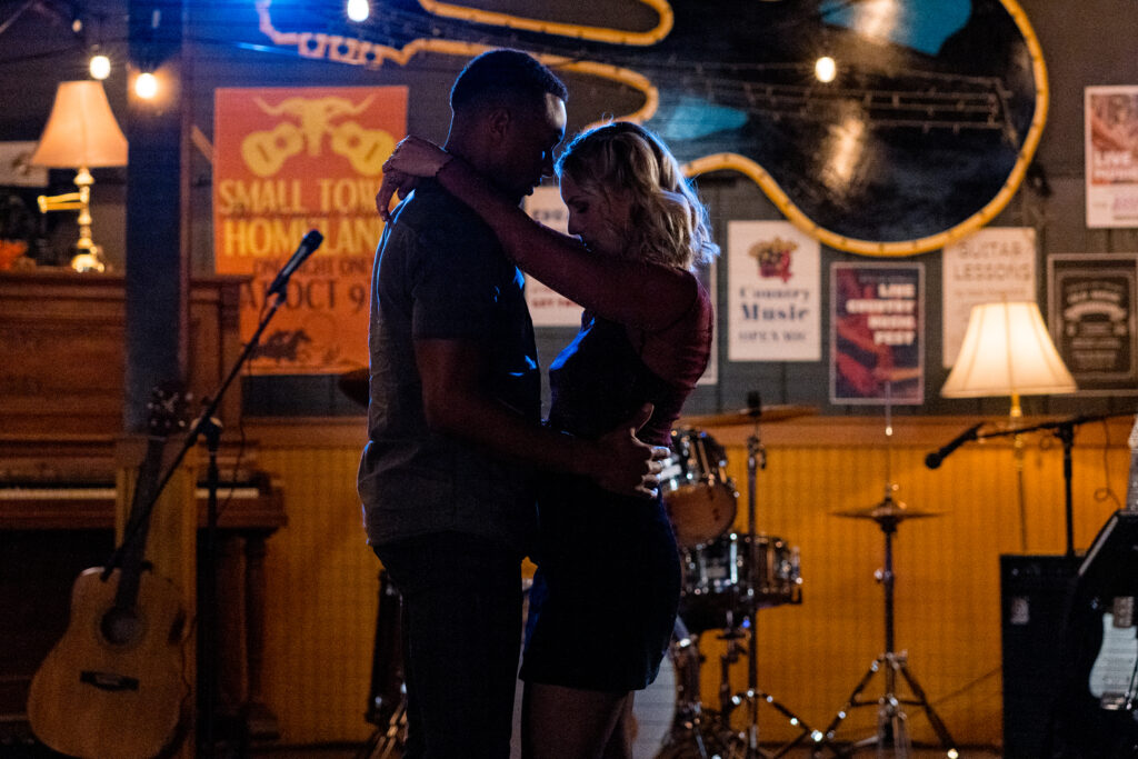 Lanie Mcauley and Brendan Morgan slow dancing in Hallmark Movie Country Hearts