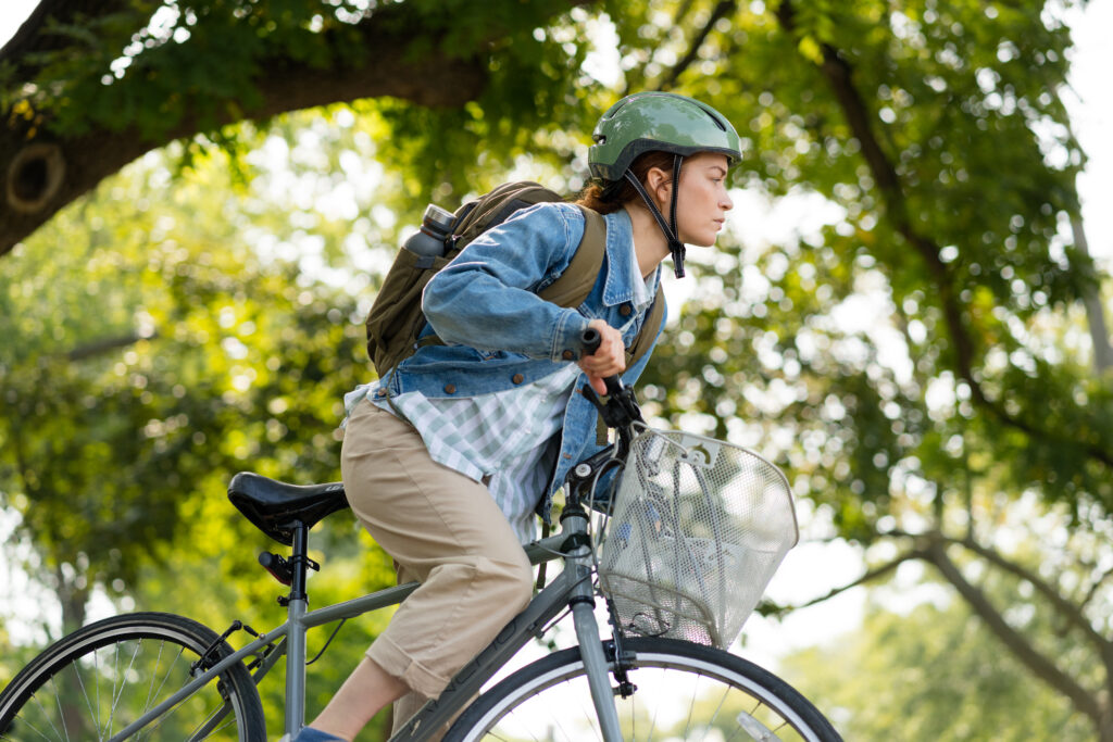 Britt Lower as Miriam rides her bike in Darkest Miriam