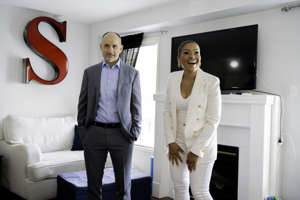 Page Turner and David Visentin in newly renovated living room on love it or list it